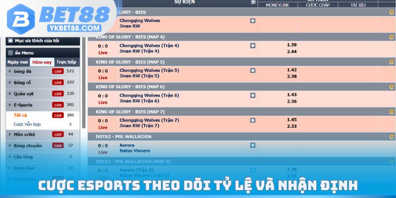 Cược esports theo dõi tỷ lệ và nhận định