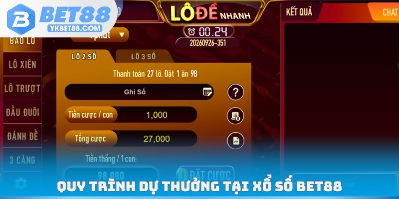Quy trình dự thưởng tại xổ số Bet88