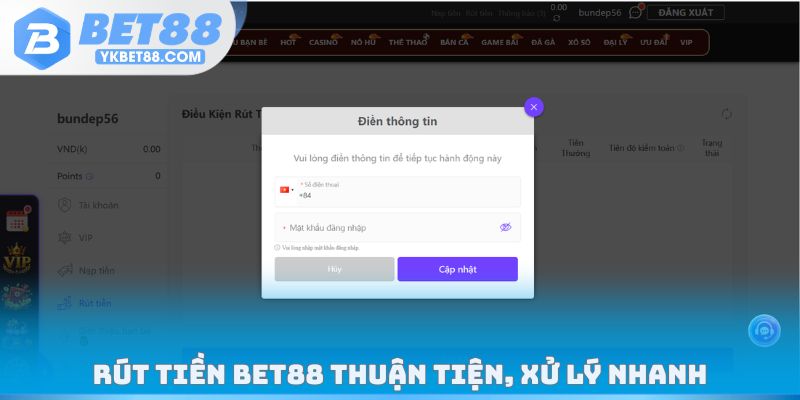 Rút tiền Bet88 thuận tiện, xử lý nhanh